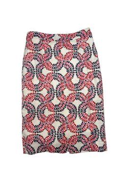 Boden Martha Pencil Skirt in Pink, Navy, and White Geometric Floral Print